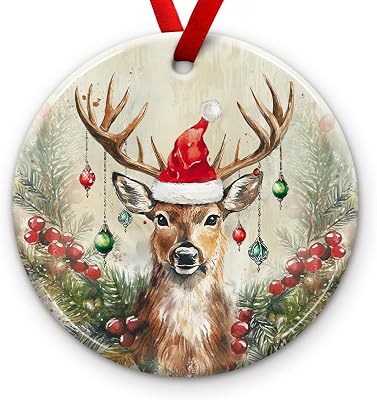 Deer Christmas Ornament 2025 - Rustic Hunting Decor, Buck Hunter Reindeer Decoration Woodland Holiday Tree Ornament, Outdoor Hunting Ornament, Ideas for Hunters, Man