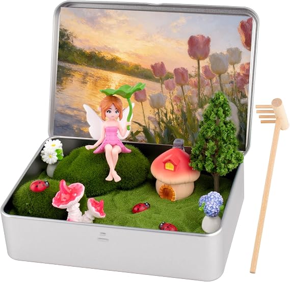 Zen Garden Kit for Desk Decor, Mini Zen Sand Garden with Tina & 1 Rake