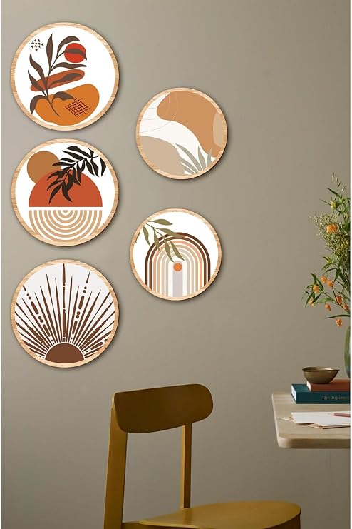 kutuTR Modern Dekoratif Duvar Tablosu, 5 Parça MDF Set, Bohem Tarzı, Çok Renkli, 50 x 70 cm