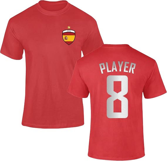 Personalised Spain Football T Shirt Custom Name Number Men Women Kids