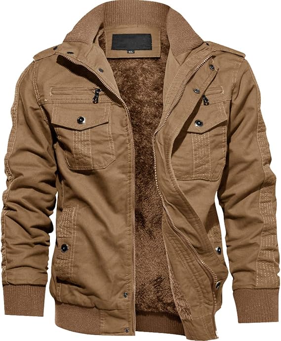 TACVASEN Military Jacket, Cold Protection, Men's Cargo Jacket, Boa Lined, Casual, Jumper, Cool, Mod Coat, Fleece-Lined, Work Wear