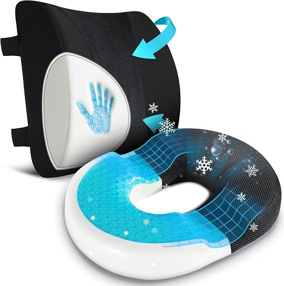 Niceeday Lumbar Support Pillow for Office Chair Car and Cooling Gel Donut Pillow