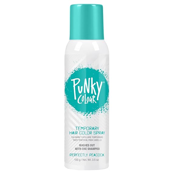 Punky Perfectly Peacock Temporary Hair Color Spray Wash Out, Teal, 3.5 oz