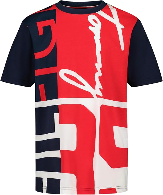 Tommy Hilfiger Boys' Short Sleeve Graphic Crew Neck T-Shirt, Soft, Comfortable, Relaxed Fit