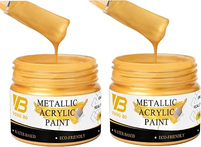 YongBo Acrylic Metallic Gold Leaf Paint - 200ml, Non-Toxic, Non-Fading 100ml per Bottle for Metal, Wood, Headstone, Painting