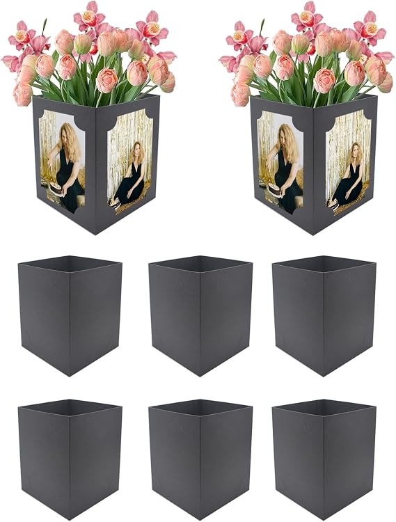 8pcs Photo Box Centerpiece for Table 6 Inch 4 sided Black Picture Frame Box