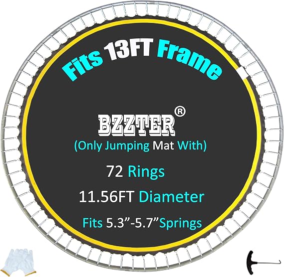 Replacement Trampoline Mat,Fits 13ft Round Frame,with 72 Rings 138.8 Inch Diameter, Fits 5.3"-5.7" Springs,10 Rows of Stitches,w/Pull Hook and Gloves,Not Include Spring and Frame