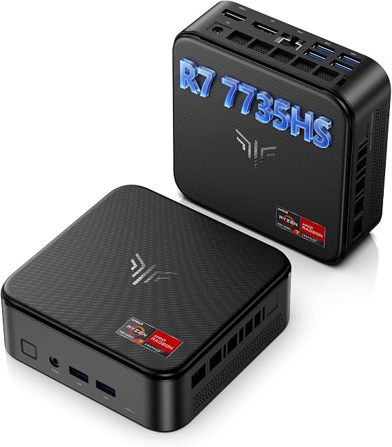NiPoGi E3B Mini PC AMD Ryzen 7 7735HS(up to 4.75GHz 8C/16T) Mini Computer 24GB LPDDR5 512GB SSD Mini PC Windows 11 Pro Radeon 680M Graphics/4K Triple Display/WiFi 6/BT5.2/HDMI+DP+Type C/Office/Gaming
