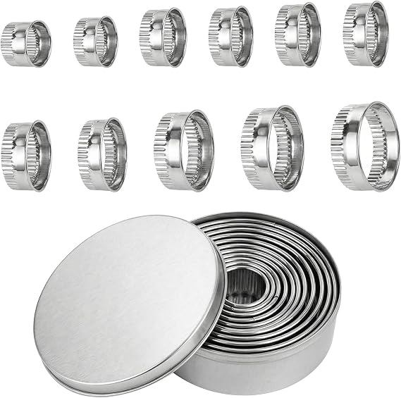 Round Cookie Cutter Set of 11 Mini Round Ribbed Cookie Cutter Set (2.3 - 9.2 cm) Stainless Steel Cookie Cutters Mini Cookie Cutters for Doughnut Mousse Baking Cakes