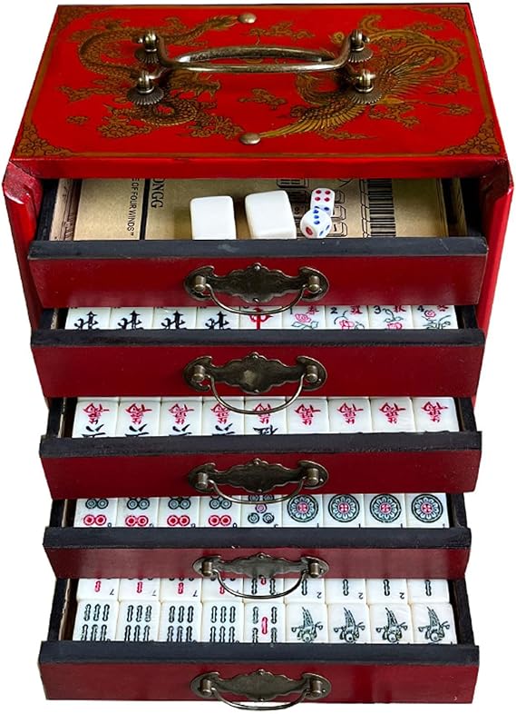 Antique Mahjong,Vintage Mahjong,Luxury Mahjong Set,Complete Majong Game Sets,Traditional Chinese Mahjong Portable 144 Tiles,for Party Family Game 23x18x13mm