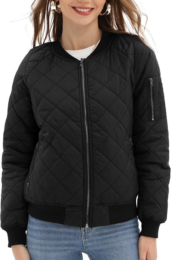Women's Quilted Bomber Jakcet with 5 Pockets (XS-XXL)