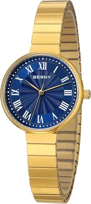 BERNY Vintage Gold Watch for Women, Dainty Ladies Quartz Wristwatch