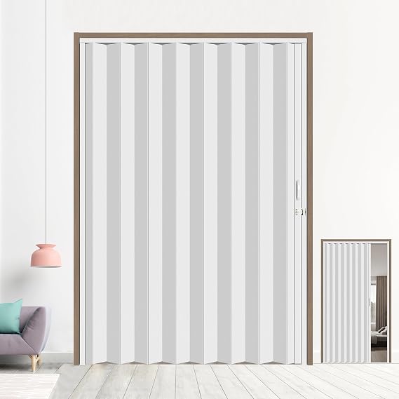 72X79in Double-Layer PVC Interior Accordion Closet Door, White
