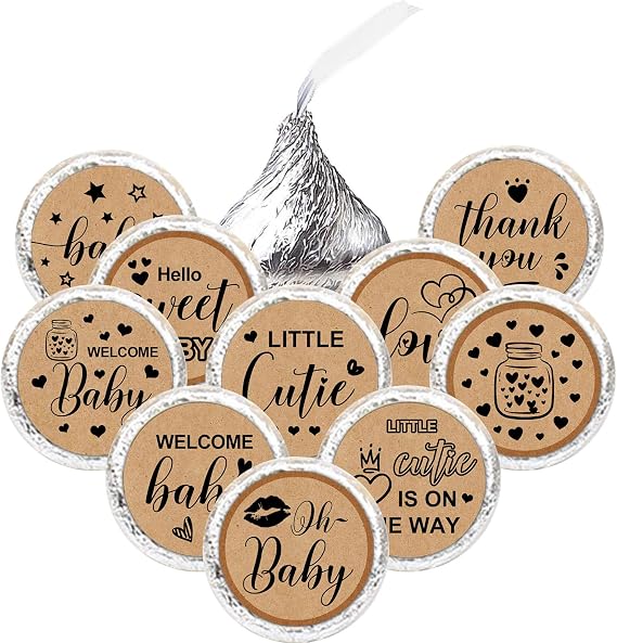 Brown Baby Shower Decorations Kisses Stickers Brown Sticker Set Thank You Labels 1st Birthday Party Favors 180 Pcs, Baby Shower Stickers Set for Birthday Party Decoration