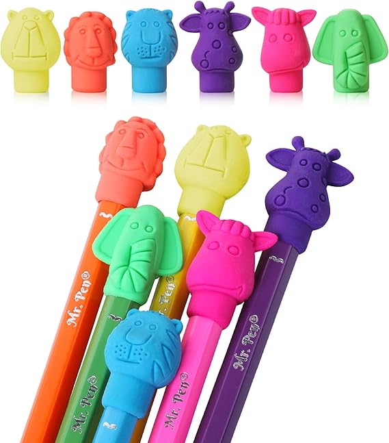 Mr. Pen- Animal Pencil Top Eraser, 60 Pack, 6 Assorted Styles