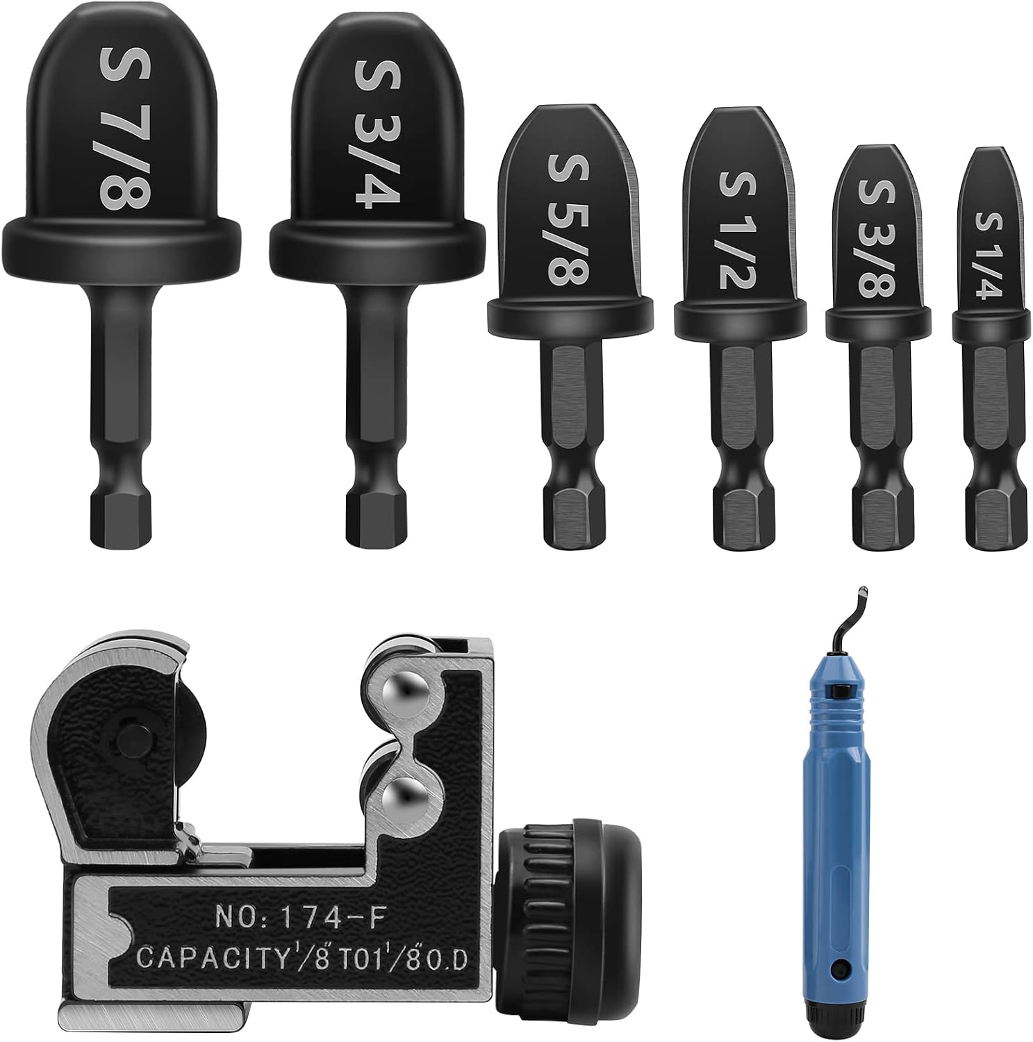 WADEO Copper Pipe Cutter Expander Drill Bit Tools Set, Swaging HVAC Deburring Kit for Copper, Air Conditioner Repairing Swage Tool