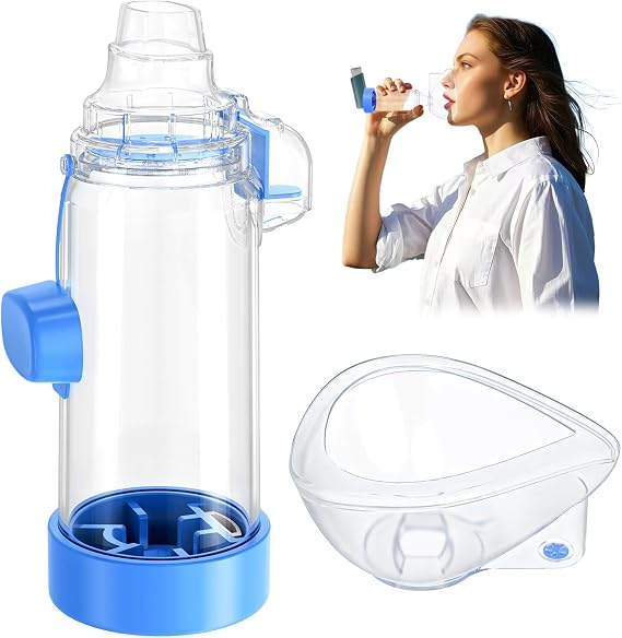 Inhaler Spacer - for Children and Adults, Medical Grade mask Design, Colorful Options, Home School Travel, Easy to Clean - Nessi OTC Spacer (Blue, Adult)