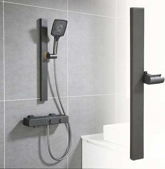 Shower Slide Bar, Wall Mount Shower Head Slide Bar with Height/Angle Adjustable Handheld Shower Holder for Bathroom, Cover Existing Holes, Adhesive&Drilling Installation (Gun Gray, 27.6in)