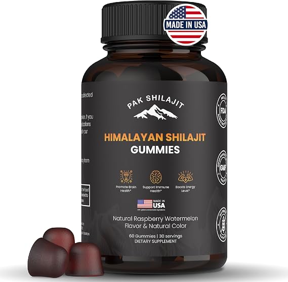 Pure Sundried Himalayan Shilajit Gummy for Men & Women | Organic Shilajit Gummies | Natural 85 Plus Trace Minerals Fulvic Acid | Energy, Immunity | Sugar-Free 60 Healthy Gummy