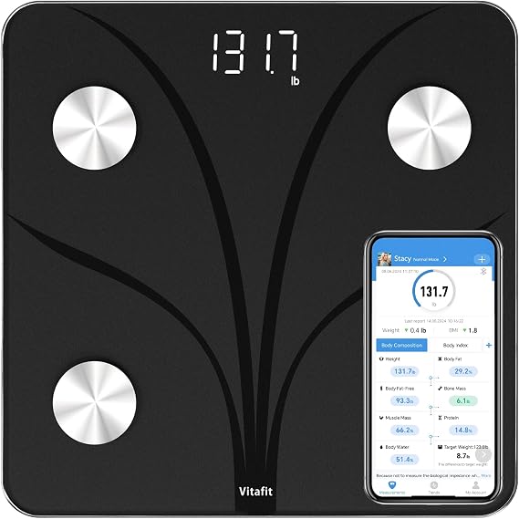 Vitafit FSA&HSA Smart Weight Scale, Accuracy 0.1lb by Our Professional Scale Factory Since 200, Bathroom Scale for Body Weight App Sync 13 Body Composition with BMI, Body Fat and Muscle, 400lb, Black