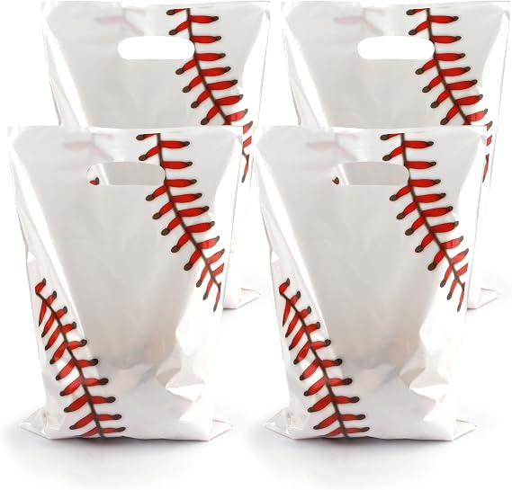 Yicelerate Baseball Party Bags, 100 Pcs White Baseball Treat Gift Bags Sports Theme Candy Goodie Bag, Game Day Events Supplies, Football Birthday Party Favors Decorations, 7 x 10 Inches