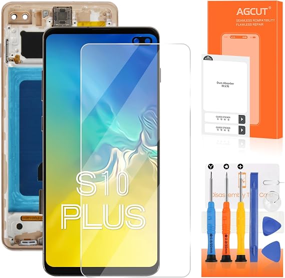 INCELL for Samsung Galaxy S10 Plus Screen Replacement for Samsung S10 Plus LCD Display G975F G975FW SM-G975U LCD Digitizer Touch Screen Assembly Gold with Frame