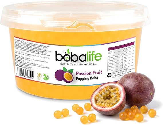 Bobalife Passion Fruit Popping Boba Pearls 1.6kg – Fruit Juice Filled Bubble Tea Pearls, Boba Topping for Drinks, Desserts, Cocktails & Slush – Vegan & Gluten Free