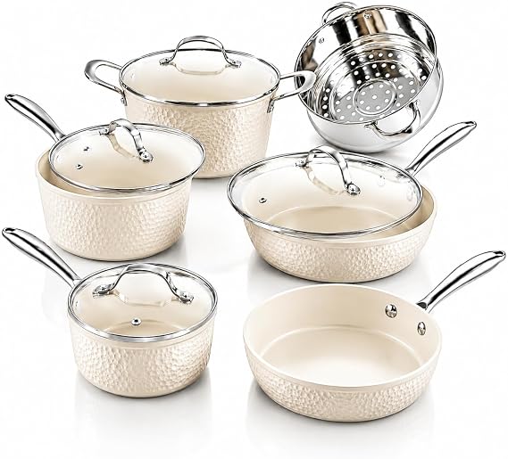 GOTHAM STEEL Hammered 10 Pc Pots and Pans Set Non Stick Ceramic Cookware