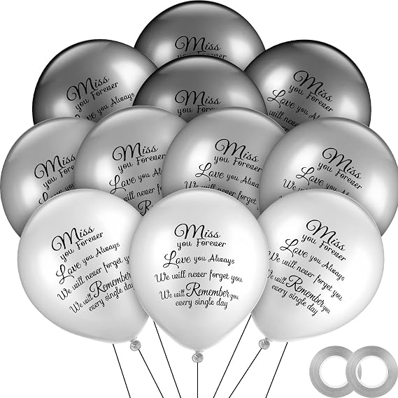 60 Pieces White Memorial Balloons Funeral Helium Remembrance Release Balloons for Condolence, Funeral, Anniversary, Memorial Services(Gray, White, Silver)