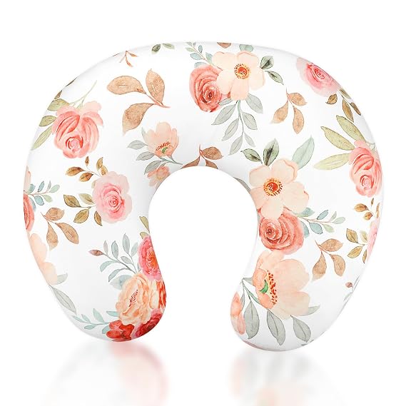 Nursing Pillow Cover, Breastfeeding Pillow Covers for Baby Girls Boys, Soft Stretchy Nursing Pillowcase for Infant Newborn, Removable Slipcover for Breast Feeding Pillows, Floral (Only Cover)