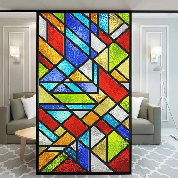 Stained Glass-Church Style Decorative Privacy Window Film Glue Free Static Cling Decals Heat Control Glass Sticker for Home Office W16.5 x H24.4(42x62cm)