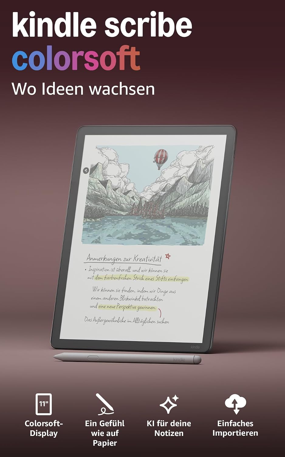 Amazon Kindle Scribe Colorsoft 64 GB (newest generation) — 11 paper-like colour display with front light — Thin light powerful — Write in the built-in notebook documents and books - Graphite