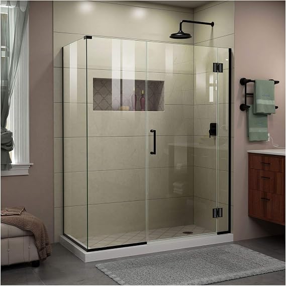 DreamLine Unidoor-X 47 in. W x 30 3/8 in. D x 72 in. H Frameless Hinged Shower Enclosure in Satin Black, E1271430-09