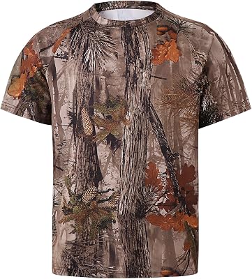 NEW VIEW Hunting Camo T-Shirt, Short Sleeve Tactical Hunting Tee, Crewneck Outdoor Camouflage Shirt for Men