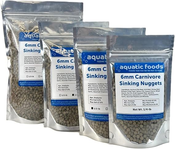 6mm - 1/4" Carnivore Sinking Pellets for Cichlids, Catfish, Monster Fish, Bottom Fish & Koi - 1/4-lb Foil Pouch Bag