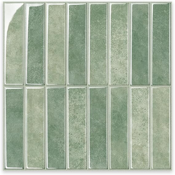 Alwayspon 10 Sheets 12inch/30.5cm 3D Vinyl Backsplash Tiles, Self-Adhesive Peel and Stick Wall Tile Stickers Stick on Subway Tiles for Kitchen Bathroom Wall, Sage Green
