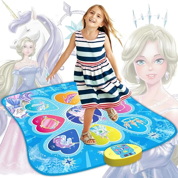 SUNLIN Dance Mat for Girls Ages 3-8, Interactive Dancing Game Pad, Blue