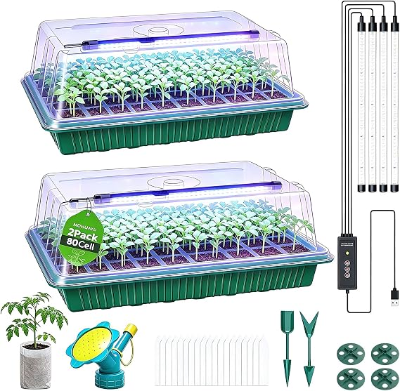 80 Cell Seed Starter Tray with Grow Light, 2 Pack Starter Kit