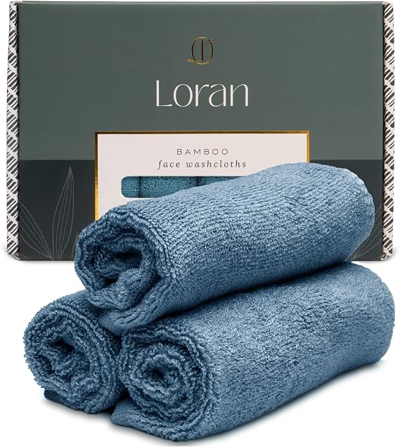 Loran Tidal Blue Facial Washcloths Set of 6 Soft Cloths 10 x 10 100% Viscose Derived from Bamboo Spa-Like Feel Silky Face Cloth for Skin Cleansing