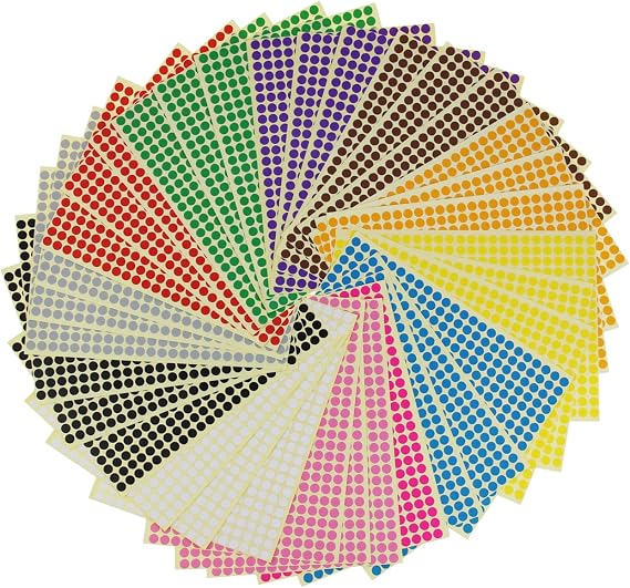 LJY 14688 Round Dot Stickers 6 mm, 12 Colors, 36 Sheets for Garage Sale