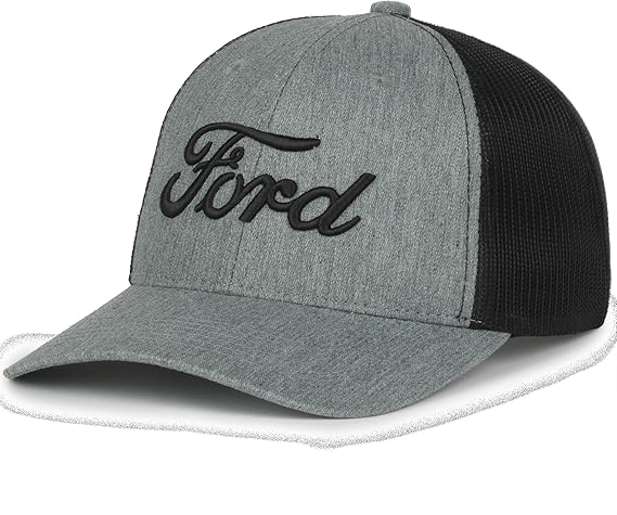Ford Script Logo Trucker Hat, Heathered Gray, Structured Snapback