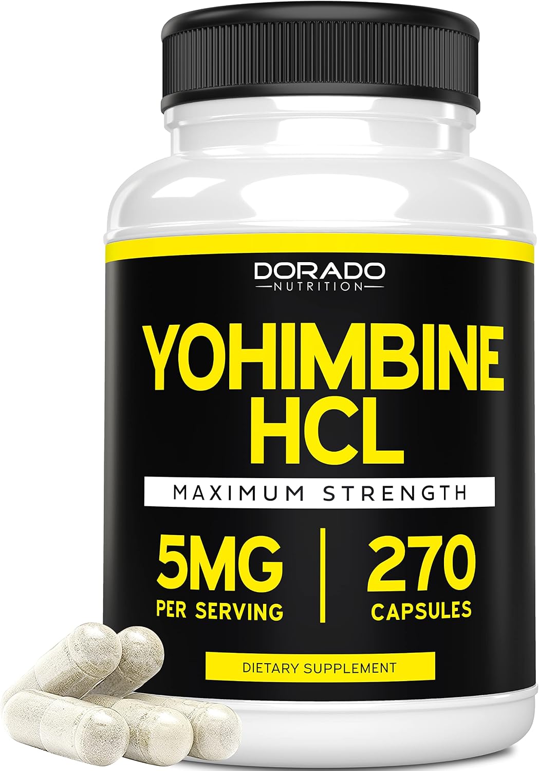 Yohimbine HCL 5mg For Men and Women 270 Capsules - More Potent Than Yohimbe Bark Extract - Gluten Free & Non-GMO - USA Made - Quality Guarantee - Third Party Tested for Potency & Purity