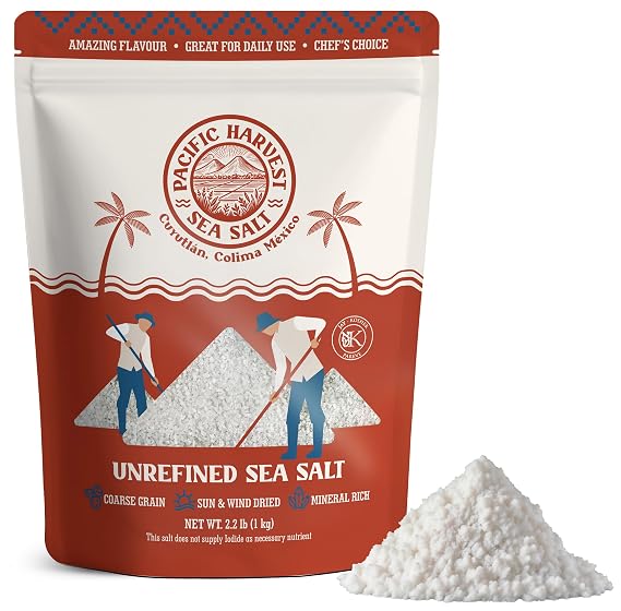 Pacific Harvest Sea Salt | Coarse Grain Natural Sea Salt | Hand Harvested in Colima Mexico | Unrefined, No Additives | 833 Servings | 2.2 lb (35.2 oz)