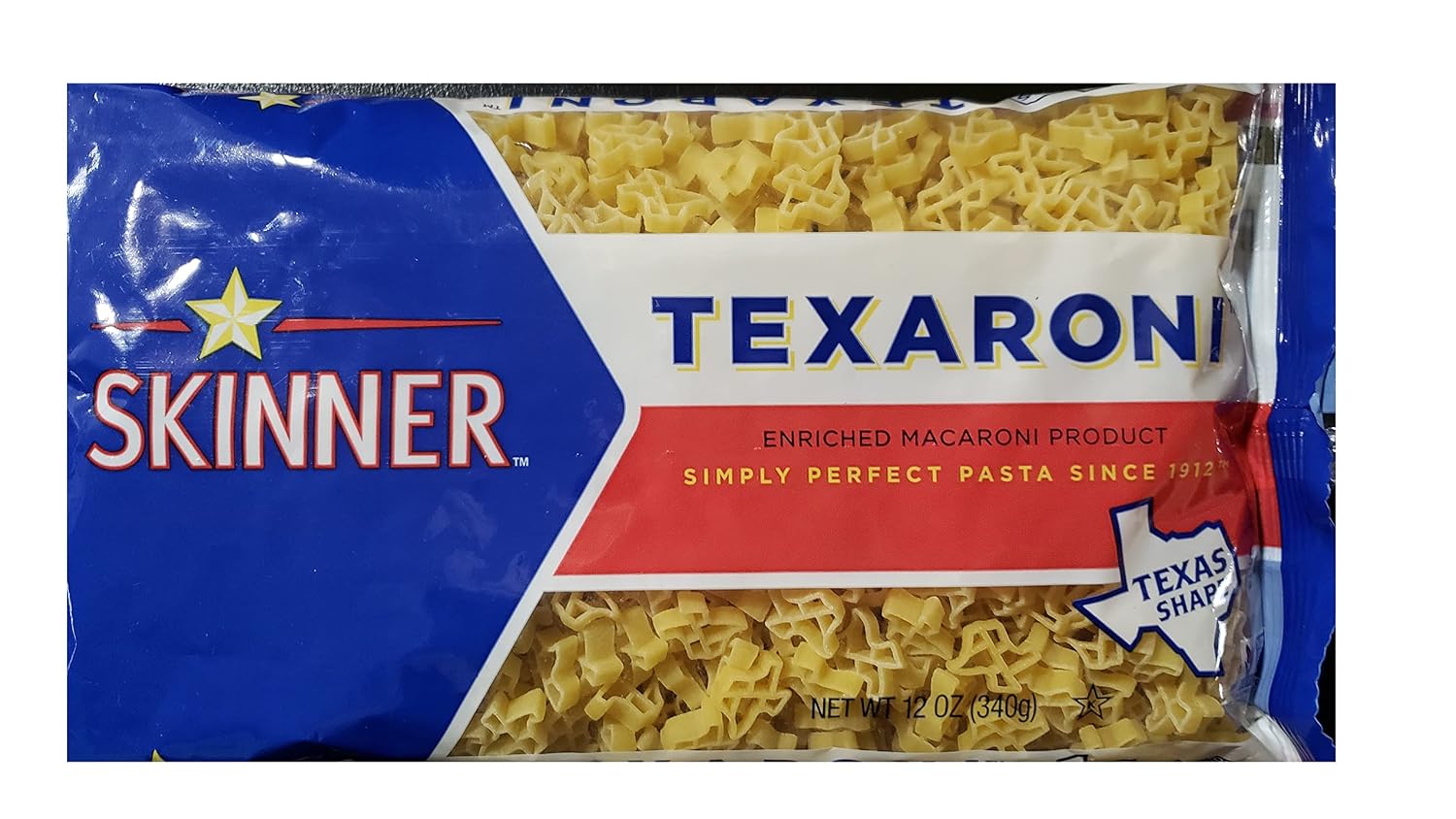 Skinner Texas Shaped Pasta, Non-GMO, Low Fat, Sodium Free, Cholesterol Free 1 Bag, 12 Oz