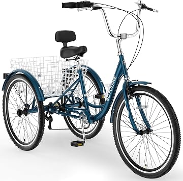 MOONCOOL Adult Tricycles 3 Wheel 7 Speed Trikes, 20/24/26 inch Adult Trikes 3 Wheeled Bike with Basket for Seniors, Women, Men