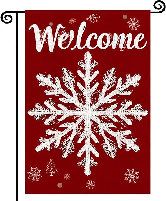 Christmas Winter Welcome Garden Flag,Snowflake Yard Flags,12x18 Inch Double Sided Burlap, for Outdoor Outside Holiday Xmas Party Decoration