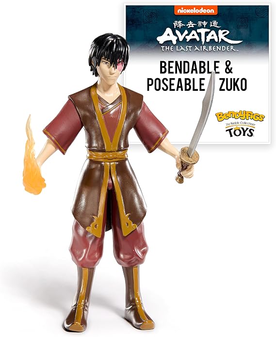 BendyFigs The Noble Collection Avatar Zuko - Noble Toys 19cm Bendable Posable Collectible Doll Figure With Stand and Mini Accessory
