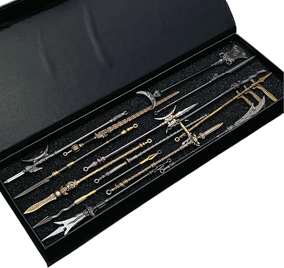 14pcs Ancient Chinese Weapons Lance Model, Three Kingdoms Theme, Lu Bu and Guan Yu Subject Characters, Trident Alloy 12cm Model
