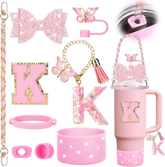9PCS Pink Cup Accessories Set for Stanley Cup 30oz 40oz Tumbler with Handle