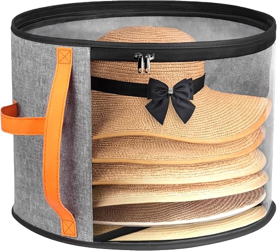 kushon Oversized Clear Hat Storage Box for Women, Cowboy Hat Organizer for Closet, Wide Brims Hat Case with Carrying Handles, Hat Bag (Grey)